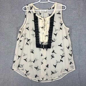 Tank Top Blouse Size XL Bird Print Sheer Lightweight Flowy